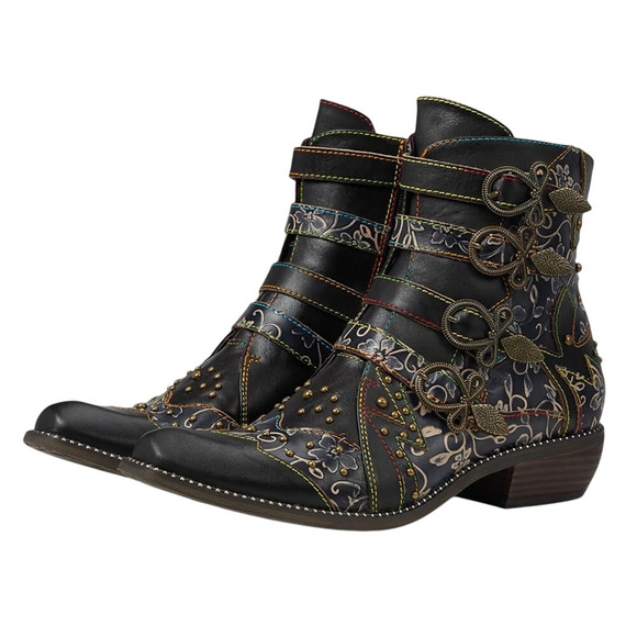 L'ARTISTE Womens Rodeha Ankle Boots US 9 M EU 40 Black Leather Hand Painted NWOB - Picture 2 of 14